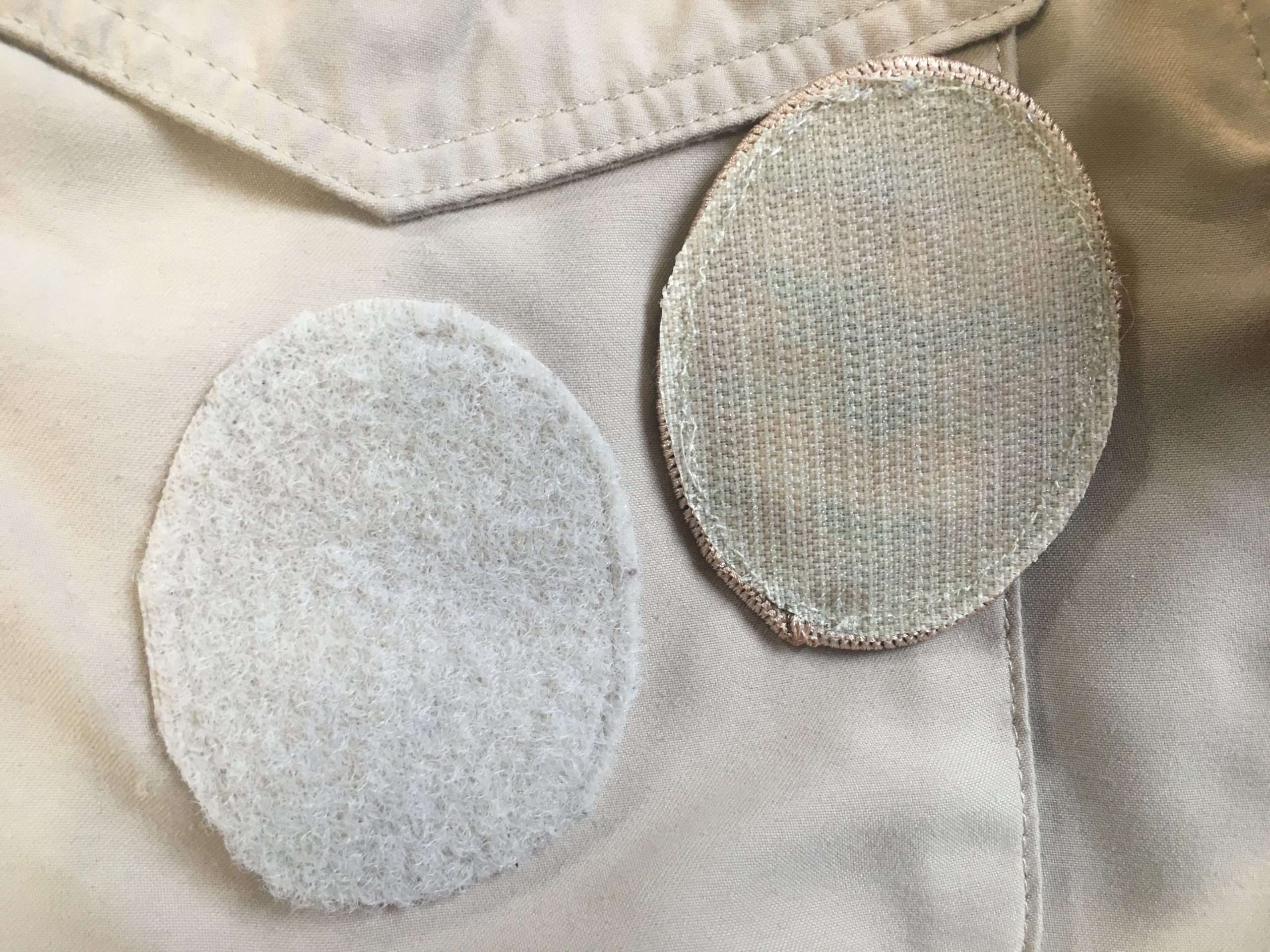 Velcro on a rank patch: soft side sewn to the shirt, hook side on the patch